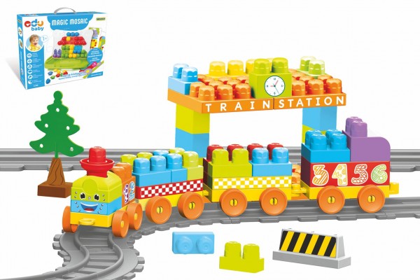 Baby Blocks vlak s kolejemi a stavebnic plast dlka drhy 3,3m s doplky v krabici 